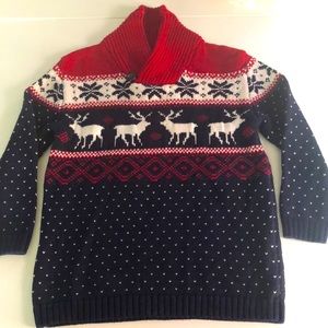 British Khaki Boys Knit Sweater SZ 7 Pullover Long Sleeve Reindeer Christmas